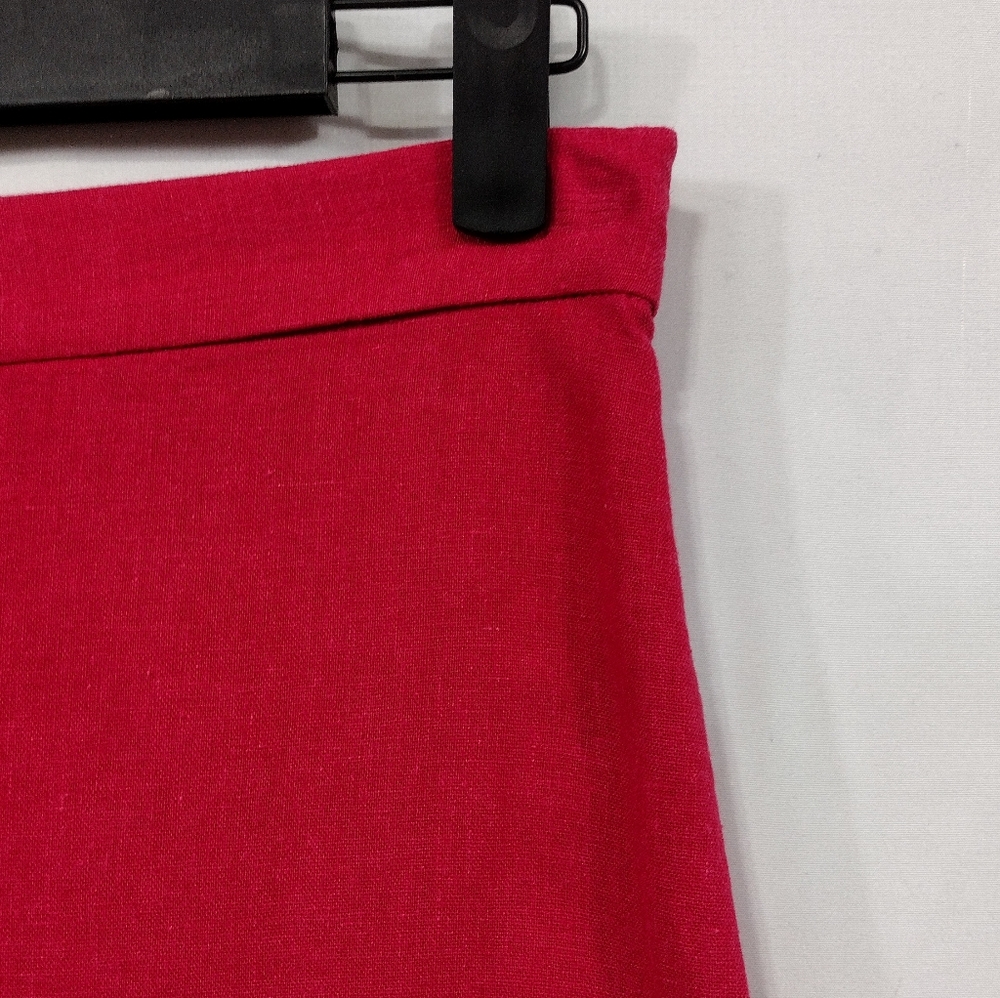 Zara Cerise Linen Ruffle Front Pencil Skirt Women's  S Pink Office Career Casual - Picture 4 of 10